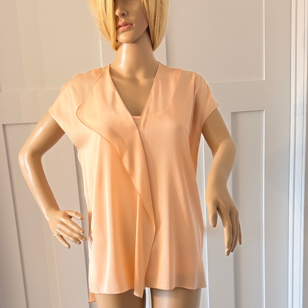 Vince Peach/Pale Pink Draped Short-Sleeve Blouse